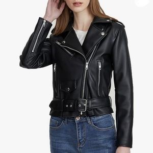 Faux leather moto biker black jacket womens Size Medium